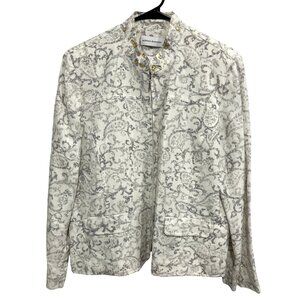 Alfred Dunner Womens White Gray Embellished Floral Blazer Jacket Size 16